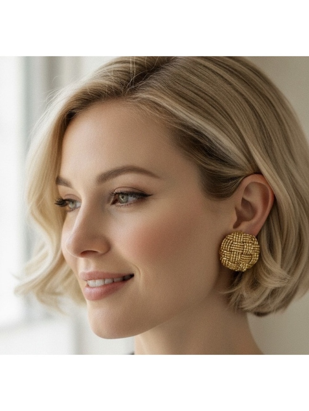 Vintage Chunky Gold Glass Tube Bead Button Clip Earrings